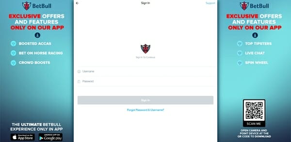 Screenshot of betbull sign up page