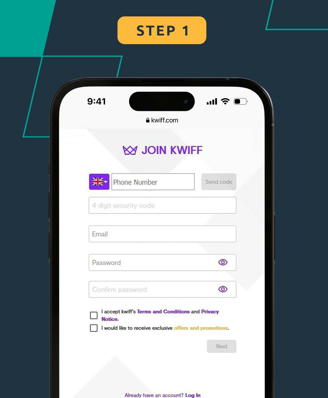 Kwiff Registration Screenshot