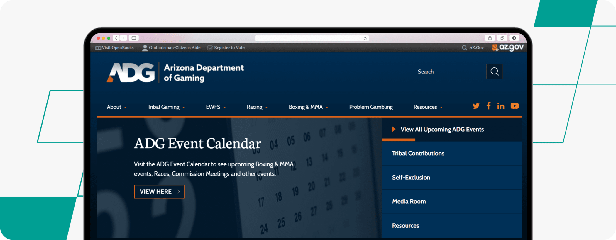 screenshot of arizona department of gaming homepage