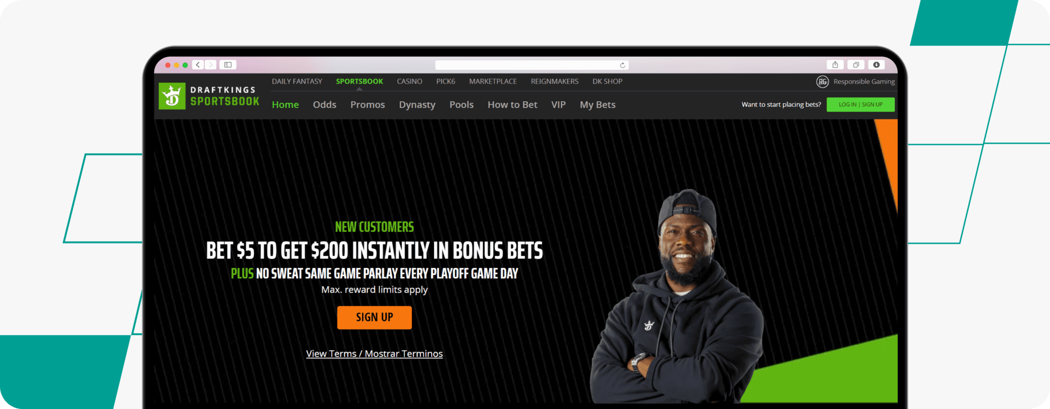 screenshot of draftkings homepage