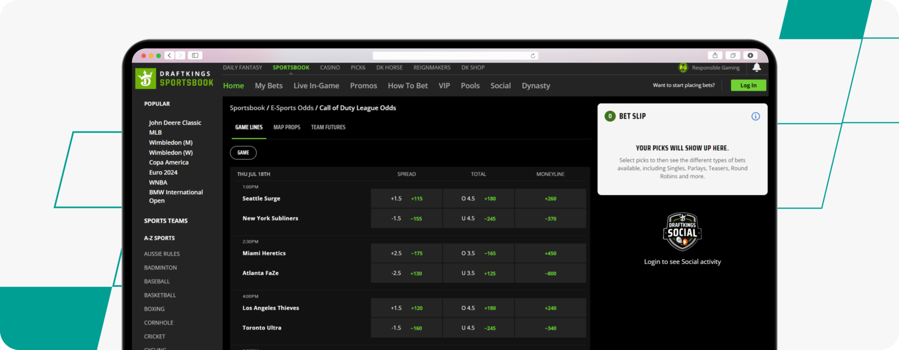 eSports Betting DraftKings Desktop Screenshot