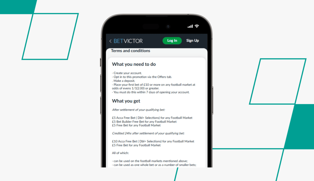 screenshot of betvictor welcome offer terms